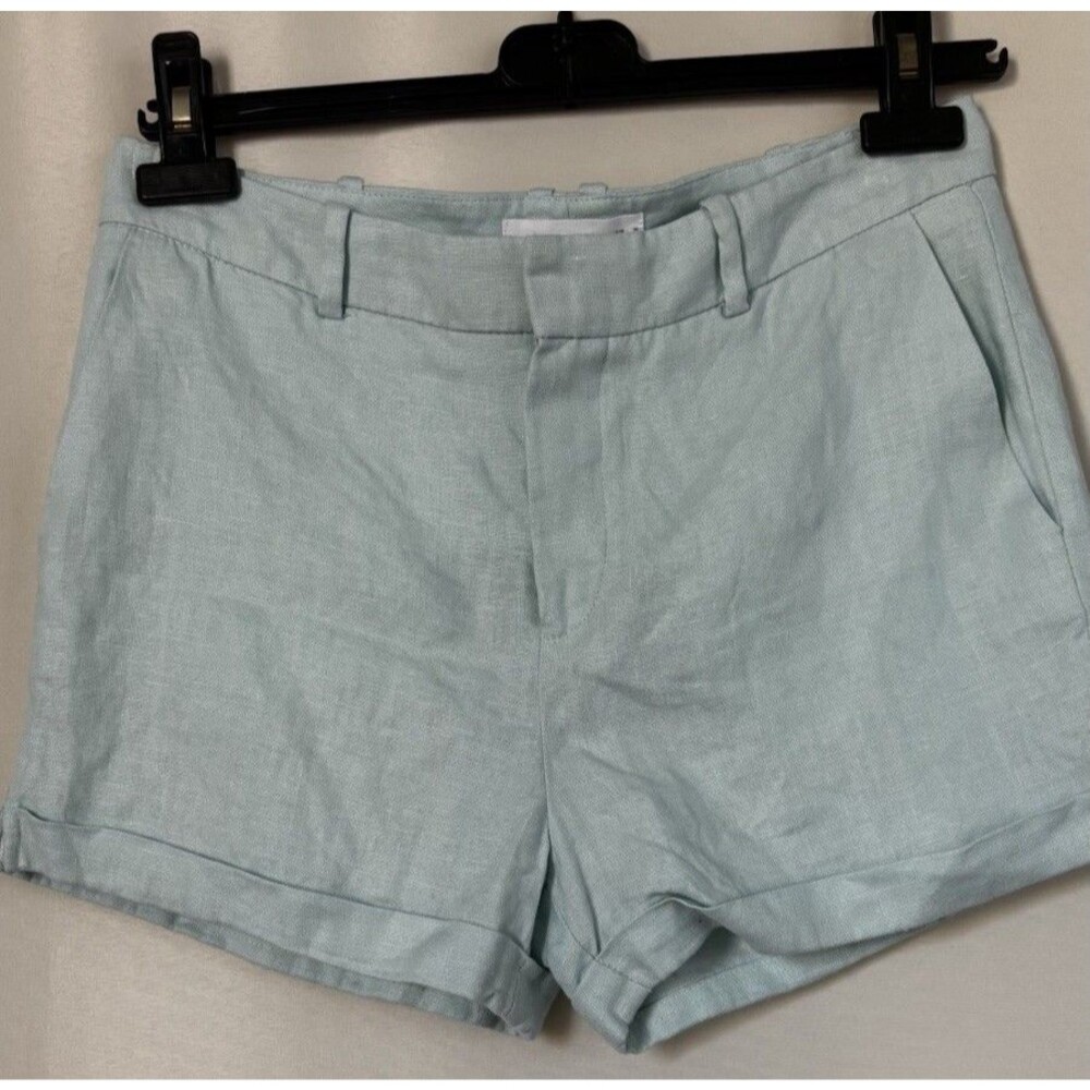 Mango 100% Linen Mint Womens Chino Shorts Casual Side Pockets SZ 4